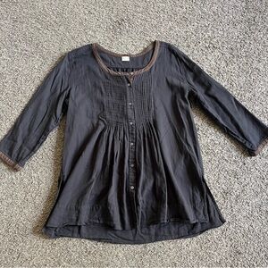 Poetry Dark Gray 3/4 Sleeve Casual Chic Tunic Blouse Pintuck Buttons Vintage
